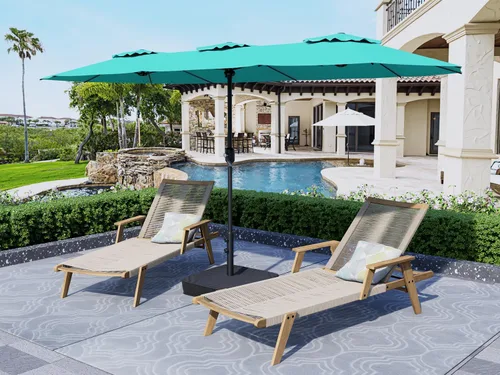 Vista 74 de Sombrilla de doble cara para patio de 15 x 9 pies con base y manivela, sombrilla rectangular extragrande para patio, césped y jardín, beige
