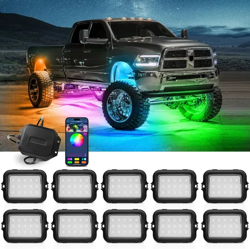 Vista 9 de MICTUNING Kit de luces LED RGB 2025 mejorado, 8 cápsulas de luz neón multicolor con control remoto RF a prueba de agua 12V para autos, camiones