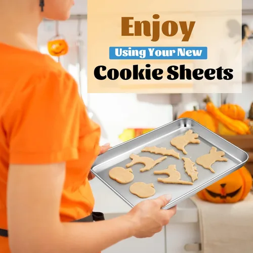 Vista 7 de E-far - Juego de bandejas para hornear para horno tostador, bandeja pequeña de acero inoxidable de 10.5 x 8.3 pulgadas con rejilla de alambre