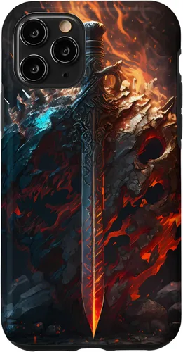 Vista 29 de Espada flameante y escudo el símbolo del guerrero Funda para iPhone 16