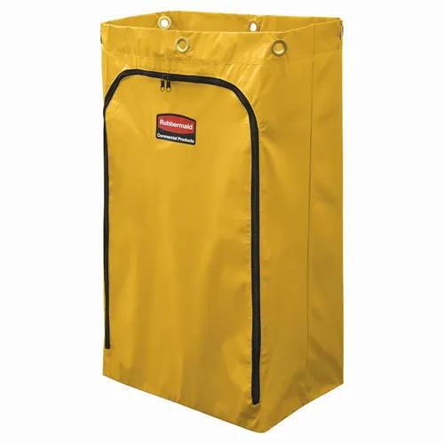Vista 4 de Bolsa de carro de limpieza Rubbermaid Commercial Products de 30 galones, amarilla, para recoger residuos o artículos de lavandería, carros