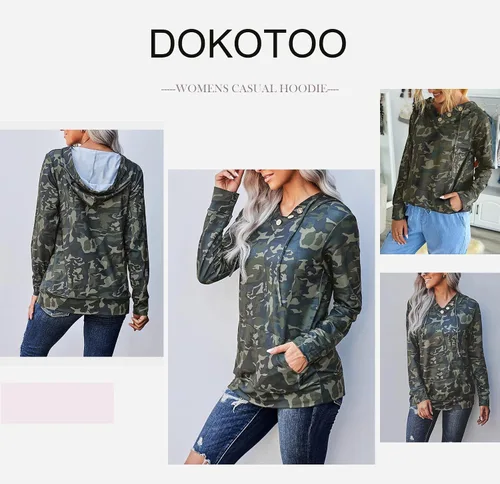 Vista 4 de Dokotoo - Sudaderas casuales de manga larga con capucha para mujer, con cordón y bolsillos