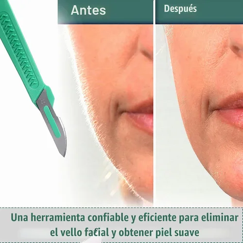 Vista 6 de Bisturí desechable estéril #23, herramienta de podología y dermaplaning, cuchillas de acero al carbono de precisión con mango de plástico, bolsas