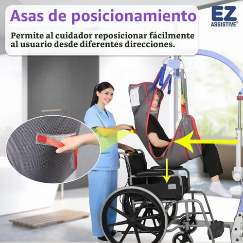 Vista 4 de EZ Assistive Eslinga universal de elevación de pacientes de cuerpo completo para elevación o traslado de pacientes, honda de elevación con tela
