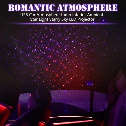 Vista 5 de Hortsun Paquete de 2 proyectores USB de estrella, luz nocturna, proyector romántico ajustable, luces de techo para interior de automóvil, lámpara