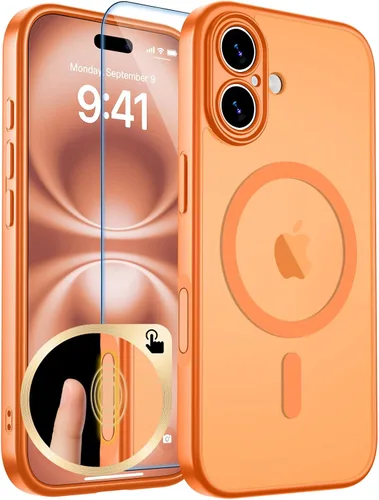 Vista 283 de zapica Funda magnética para iPhone Air, con protector de pantalla de vidrio templado, compatible con MagSafe, translúcida mate, a prueba de golpes