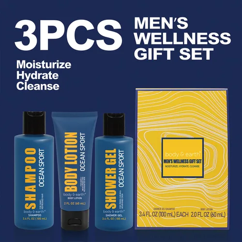 Vista 2 de Body & Earth Regalos para hombre, 3 cestas de regalo con aroma fresco del océano para hombres, regalos de cumpleaños, regalos de Navidad para hombres