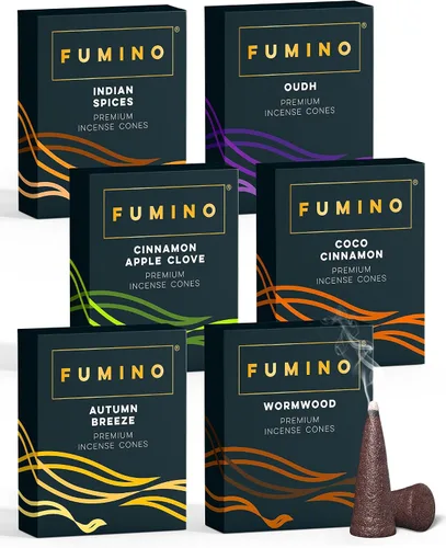 Vista 10 de Conos de incienso Fumino Fresh Paquete de 6 cajas de 90 piezas Masala Agarbatti Joss fragancia para relajación y meditación, aroma de decoración