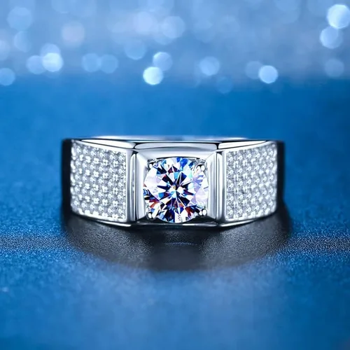 Vista 3 de Anillos de compromiso de moissanita para hombre, 1 quilate, 0.256 in, centro solitario, moissanita, alianza de boda, aniversario, cumpleaños