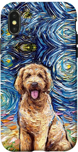Vista 5 de Cute Goldendoodle Starry Night Doodle Dog Art by Aja Case for iPhone 17