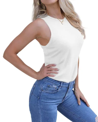 Vista 3 de GeGekoko Camisetas sin mangas con cuello redondo para mujer, para verano, casual, básicas