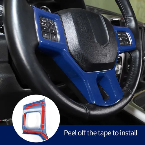 Vista 5 de Hoolcar Funda interior para volante de ABS compatible con accesorios Dodge RAM 2010-2017, color azul