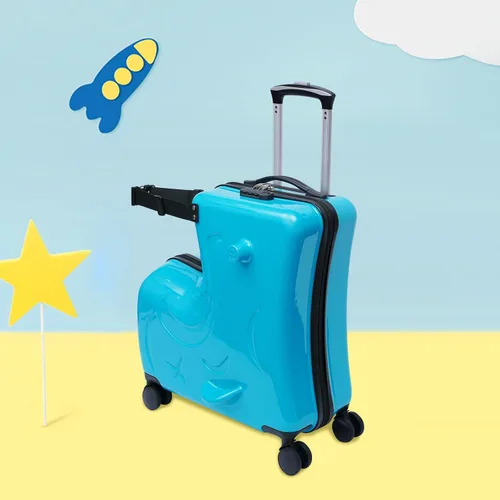 Vista 2 de Maleta para niños de 20 pulgadas, maleta portátil para niños, maleta de viaje para niños, equipaje para niños con rueda universal y cerradura, azul