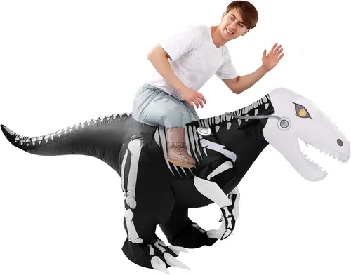 Vista 4 de Spooktacular Creations Raptor - Disfraz inflable para adultos disfraz de dragón de aire paseo de medio cuerpo dinosaurio esqueleto para fiestas