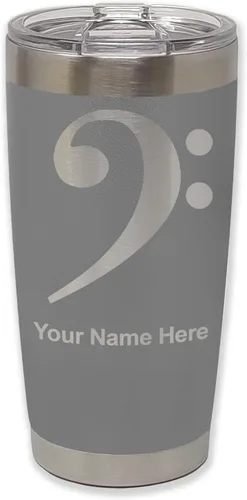 Vista 32 de LaserGram Vaso aislado al vacío de 20 onzas, clave de bajo, grabado personalizado incluido (negro) Engraved Gift for Musician, Vacuum Insulated