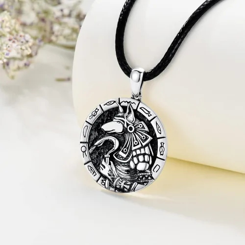 Vista 2 de VONALA Collar de medalla de San Miguel/San Benito/San Cristóbalo/Virgen María/Anubis Medalla de Plata de Ley Collar con colgante de medallón