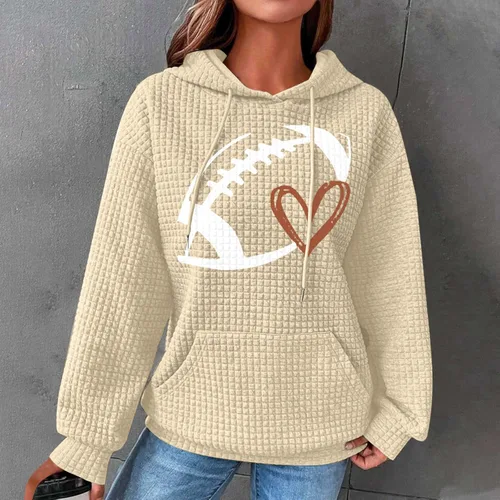 Vista 2 de Sudadera de fútbol para mujer, de manga larga, con cordón, con capucha, ajuste delgado, casual, con bolsillo