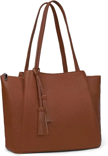 Vista 8 de befen Bolso de hombro para mujer de cuero genuino, bolsos para portátil con compartimentos, bolsos de mano