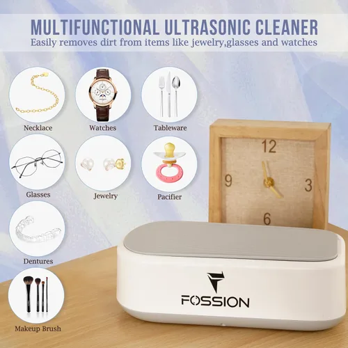 Vista 2 de Limpiador ultrasónico de joyas, limpiador ultrasónico de gafas 48KHz 640ML con 2 modos de temporizador, limpiador de joyas de plata, máquina