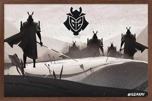 Vista 10 de Trends International G2 Esports - Póster de pared Samurai, 22.4 pulgadas de largo x 14.7 W, versión enmarcada en madera de granero Versión enmarcada