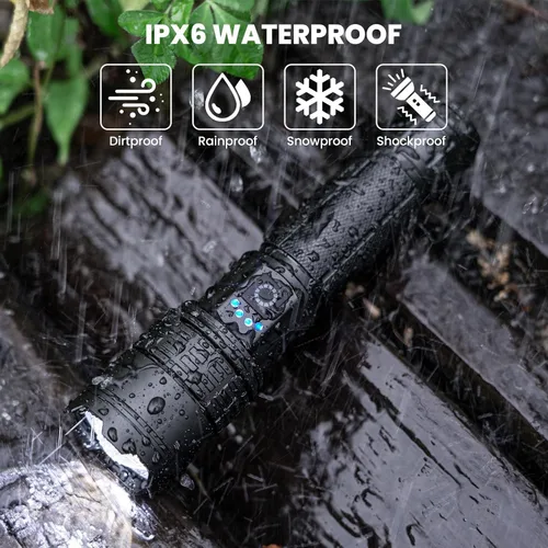 Vista 7 de Kmivo 3 Pack Rechargeable Flashlight High Lumens, 990,000 Lumens Bright LED Flashlights with Adjustable Focus, 5 Modes, IPX7 Waterproof Powerful