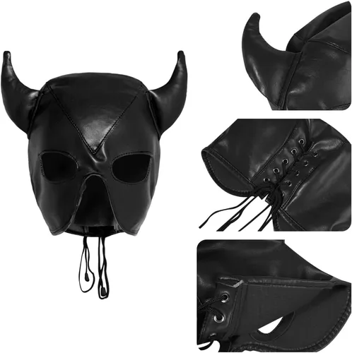 Vista 4 de Máscara de cabeza de toro de Halloween ajustable, máscara de cara completa de cuerno de toro, máscaras divertidas de animales, accesorios