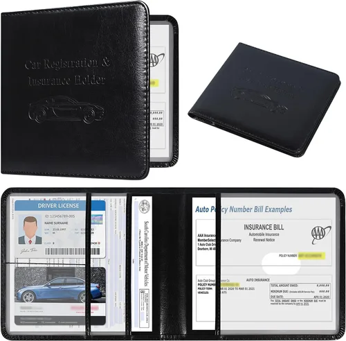 Vista 20 de DMLuna Soporte para Registro de Coche y Seguro, Organizador de Cuero para Documentos de Vehículo en Guantera, Accesorios de Compartimento para Auto