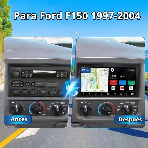 Vista 2 de Android 14 Estéreo de coche para Ford F150 1997-2004 con CarPlay inalámbrico y Android Auto, pantalla táctil IPS de 7 pulgadas 2G+32G Doble DIN