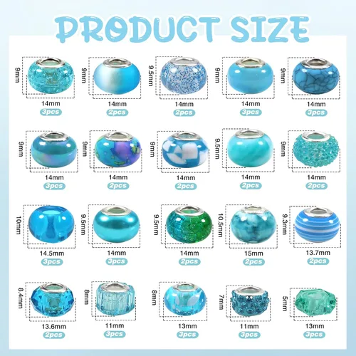 Vista 2 de TOAOB 50pcs Surtido Resina Europea Azul Grande Agujero Espaciador