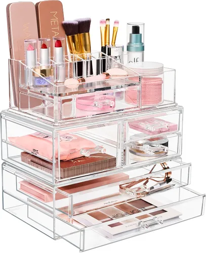 Vista 7 de Sorbus Cajones acrílicos apilables, 1 cajón de almacenamiento transparente para organizar paletas de maquillaje, accesorios para el cabello de uñas