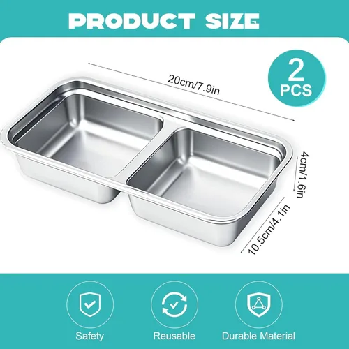 Vista 2 de 2 cajas Bento de acero inoxidable 304, 2 compartimentos, contenedores portátiles de almacenamiento de alimentos, cajas de aperitivos con tapas, caja
