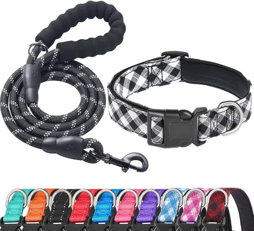 Vista 13 de Ladoogo collar reflectante para perro con acolchado de neopreno suave, collares de nylon transpirables y ajustables para perros pequeños, medianos