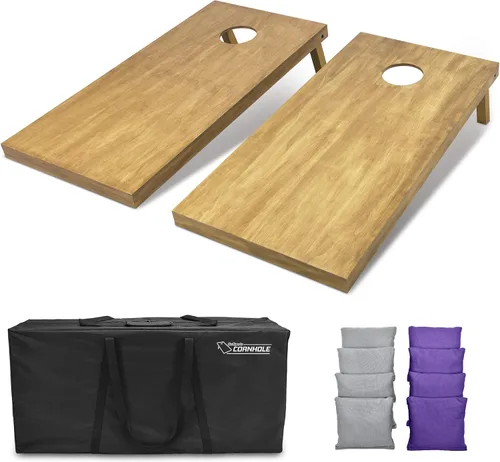 Vista 85 de GoSports 4 ft x 2 ft Regulation Size Wooden Cornhole Boards Set with Light Brown Finish - Includes Carrying Case and Bean Bags Negro- gris