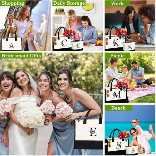 Vista 7 de YOOLIFE Regalos para el día de San Valentín, bolsa de lona con inicial y bolsa de maquillaje, regalos de cumpleaños para mujeres, esposa, mamá