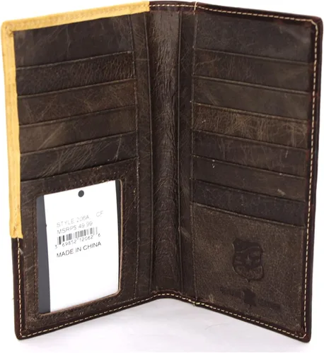 Vista 3 de West Star - Billetera para hombre, estilo de chequera, larga, plegable, con o sin pelo de vaca, Café profundo Longhorn 206A, Antiguo