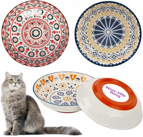 Vista 9 de Paquete de 3 cuencos antideslizantes para gatos, cuencos de cerámica para gatos que no se derraman, juego de platos de 5.5 pulgadas para gatos