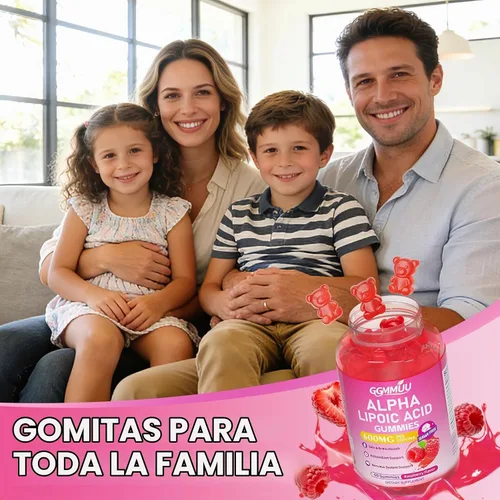 Vista 6 de Gomitas de ácido alfa lipoico 600 mg, sin azúcar, sabor frambuesa