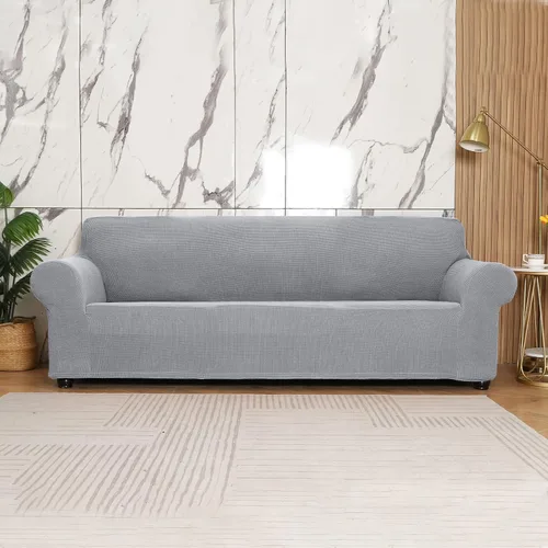 Vista 22 de Funda elástica suave para sofá de 3 cojines, protector de muebles, transpirable, lavable, tela jacquard, cuadros pequeños con parte inferior Beige