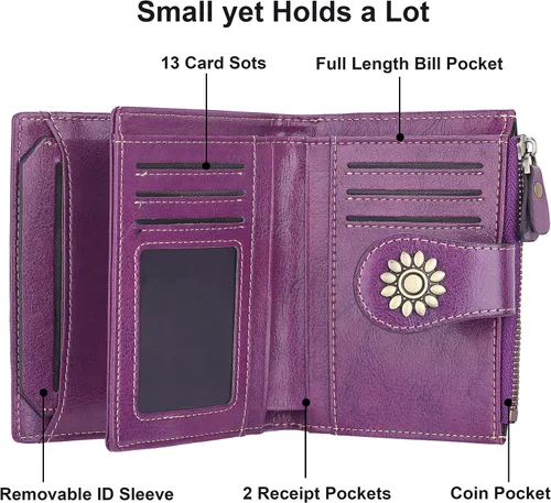 Vista 4 de Lavemi Cartera de Piel para Mujer Pequeña Compacta con Bloqueo RFID Estuche para Tarjetas de Crédito Monedero con Bolsillo con Cremallera Small