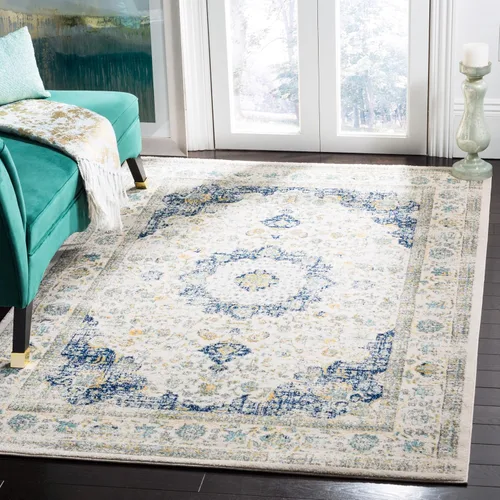 Vista 18 de SAFAVIEH Evoke Collection EVK220B Medallón oriental shabby chic de 2'2" x 4', color gris/dorado, no desprende pelusa, alfombra de acento para sala