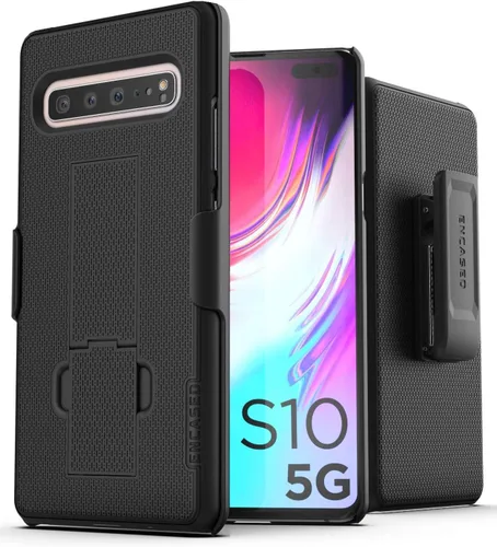Vista 8 de Encased Funda con clip para cinturón Galaxy S10 (2019 DuraClip) Funda de agarre delgada con funda para Samsung S10 (negro)