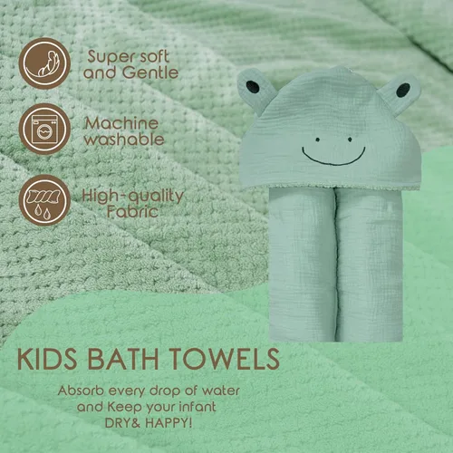 Vista 4 de Toalla de baño con capucha ultrasuave con forro de franela para bebé y niño, toallas absorbentes cálidas de 55 x 25 pulgadas (diseño de rana)