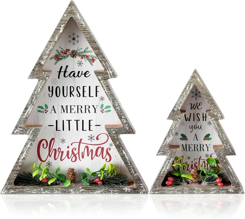 Vista 9 de Pinkunn 2 piezas de decoraciones de Navidad para el hogar, decoración de árbol de Navidad con piñas de madera rústica, centro de mesa de Navidad