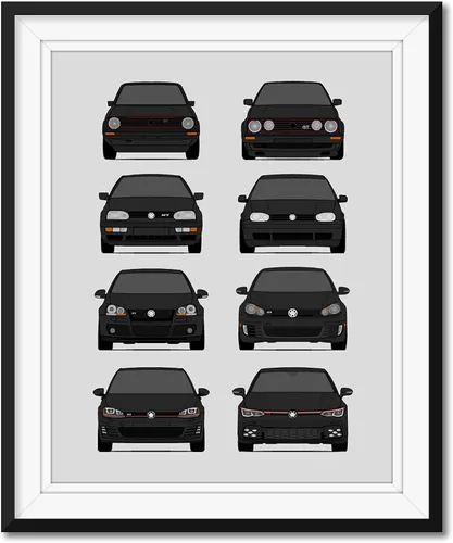 Vista 17 de Custom Car Posters Póster hecho a mano compatible con Volkswagen Golf GTI Generations e impresión de VW GTI (modelos de coche: MK1 a MK8)