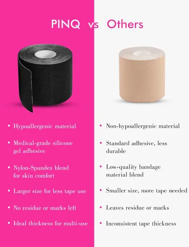 Vista 6 de PINQ POLKA Boob Tape Breast Lift Tape - Waterproof Adhesive Invisible Boobtape with Nipple Pasties Body Tape