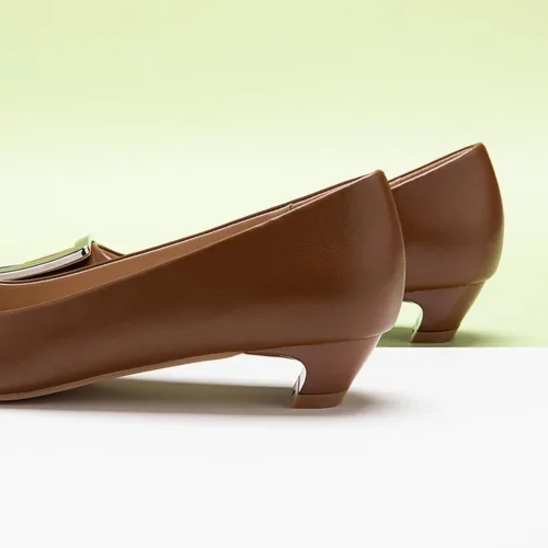 Vista 3 de C.Paravano Zapatos de tacón grueso con punta cerrada para mujer Tacones bajos de cuero Tacones bajos de punta cuadrada Zapatos de tacón de vestir