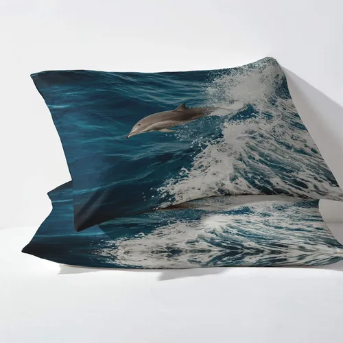 Vista 3 de Dolphin Sheets - Juego de sábanas de 3 piezas con estampado de animales marinos ondulados, sábanas y fundas de almohada, sábana bajera ajustable