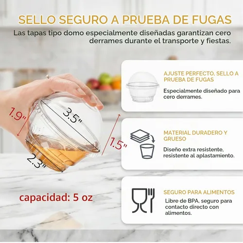 Vista 2 de Lyellfe Paquete de 100 tazas de postre con tapas de cúpula, vasos