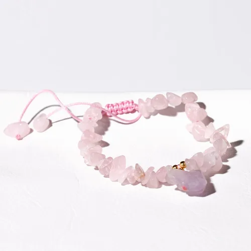 Vista 2 de Jewever Chip Reiki - Pulsera de cristal de cuarzo rosa con amatista cruda para mujer, cristales curativos y piedras preciosas para yoga, meditación