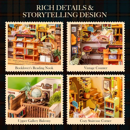 Vista 5 de Rolife Librería DIY Kit de casa de muñecas en miniatura, regalo creativo